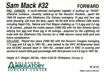 1996-97 Rockford Lightning (CBA) #7 Sam Mack Back