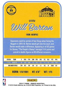 2016-17 Donruss - Green and Yellow Holo Laser #88 Will Barton Back