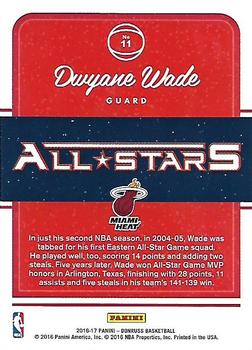 2016-17 Donruss - All-Stars #11 Dwyane Wade Back