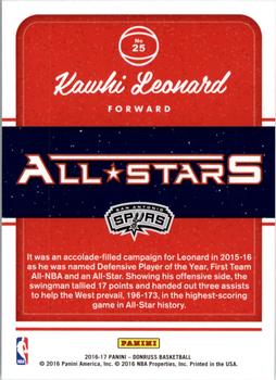 2016-17 Donruss - All-Stars #25 Kawhi Leonard Back