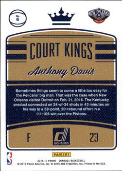 2016-17 Donruss - Court Kings #6 Anthony Davis Back