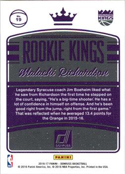 2016-17 Donruss - Rookie Kings #19 Malachi Richardson Back