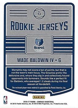 2016-17 Donruss - Rookie Jerseys #12 Wade Baldwin IV Back