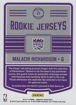 2016-17 Donruss - Rookie Jerseys #17 Malachi Richardson Back