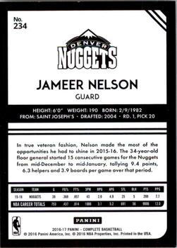 2016-17 Panini Complete #234 Jameer Nelson Back