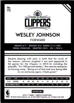 2016-17 Panini Complete - Silver #72 Wesley Johnson Back