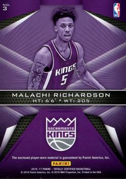 2016-17 Panini Totally Certified - Fabric of the Game Rookies #3 Malachi Richardson Back
