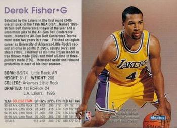 1996-97 Hoops Los Angeles Lakers Team Sheet SGA #NNO Derek Fisher Back