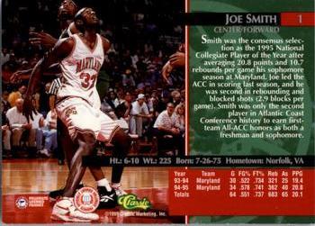 1995 Classic Rookies - Gold Foil #1 Joe Smith Back