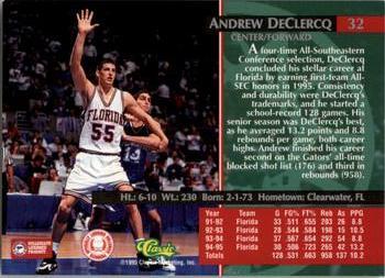 1995 Classic Rookies - Gold Foil #32 Andrew DeClercq Back