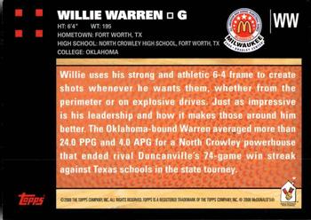 2008 Topps McDonald's All-American Game - Game Day Autographs Aftermarket #WW Willie Warren Back