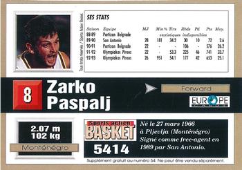 1993-94 Pro Cards French Sports Action Basket #5414 Zarko Paspalj Back