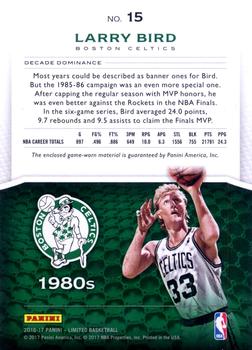 2016-17 Panini Limited - Decade Dominance Materials Prime #15 Larry Bird Back