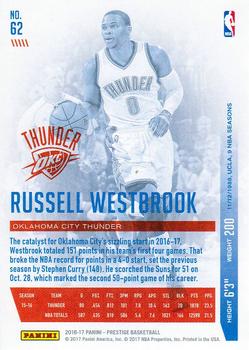 2016-17 Panini Prestige #62 Russell Westbrook Back