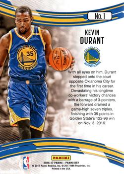 2016-17 Panini Day #1 Kevin Durant Back