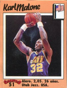 1989 Hobby Press Spain 100 Gigantes del Basket Mundial Stickers #51 Karl Malone Front