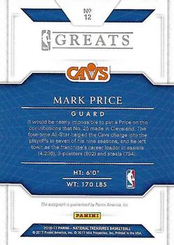 2016-17 Panini National Treasures - NBA Greats Signatures #12 Mark Price Back