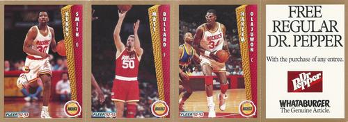1992-93 Fleer - Houston Rockets Whataburger 3-Card Panels #NNO Kenny Smith / Matt Bullard / Hakeem Olajuwon Front