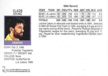 1991-92 Hoops Los Angeles Lakers Team Night Sheet SGA #NNO Vlade Divac Back