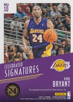 2016-17 Panini Studio - Celebrated Signatures #10 Kobe Bryant Back