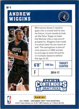 2017 Panini Contenders Draft Picks #1 Andrew Wiggins Back