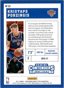 2017 Panini Contenders Draft Picks #33 Kristaps Porzingis Back