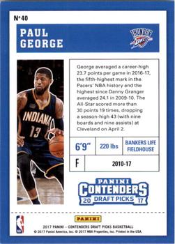 2017 Panini Contenders Draft Picks #40 Paul George Back