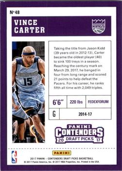 2017 Panini Contenders Draft Picks #48 Vince Carter Back