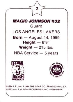 1984-85 Star Arena Los Angeles Lakers #3 Magic Johnson Back
