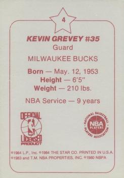 1984-85 Star Arena Milwaukee Bucks #4 Kevin Grevey Back