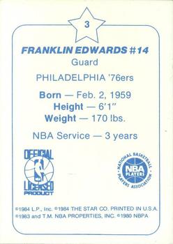 1984-85 Star Arena Philadelphia 76ers #3 Franklin Edwards Back