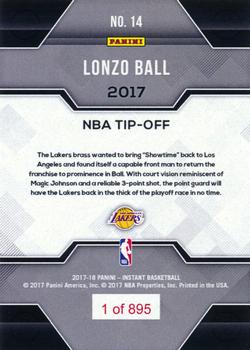 2017-18 Panini Instant NBA #14 Lonzo Ball Back