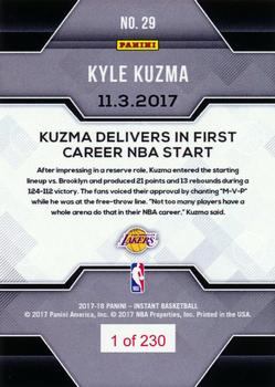 2017-18 Panini Instant NBA #29 Kyle Kuzma Back