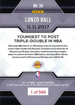 2017-18 Panini Instant NBA #36 Lonzo Ball Back