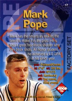 1996 Collector's Edge Rookie Rage - Radical Recruits Holofoil Factory Set #17 Mark Pope Back
