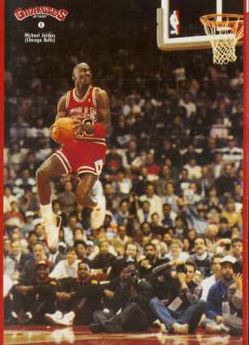 1989 Hobby Press Spain 100 Gigantes del Basket Mundial Stickers - Stickers Large Size #1 Michael Jordan Front