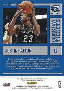 2017 Panini Contenders Draft Picks - Game Day Tickets #14 Justin Patton Back