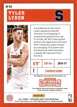 2017 Panini Contenders Draft Picks - College Draft Ticket #69 Tyler Lydon Back