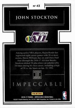 2016-17 Panini Impeccable - Silver NBA Logo #43 John Stockton Back