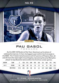 2017-18 Panini Ascension #93 Pau Gasol Back