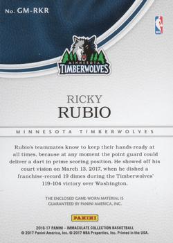 2016-17 Panini Immaculate Collection - Grand Memorabilia #GM-RKR Ricky Rubio Back