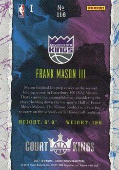 2017-18 Panini Court Kings #116 Frank Mason III Back