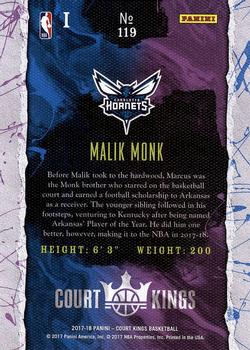 2017-18 Panini Court Kings #119 Malik Monk Back
