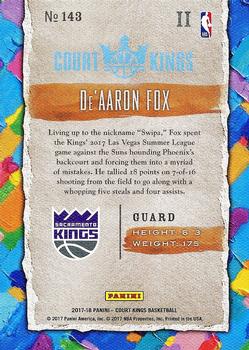 2017-18 Panini Court Kings #143 De'Aaron Fox Back