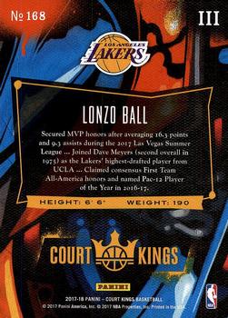 2017-18 Panini Court Kings #168 Lonzo Ball Back