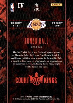 2017-18 Panini Court Kings #201 Lonzo Ball Back