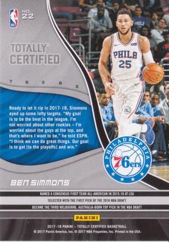 2017-18 Panini Totally Certified #22 Ben Simmons Back