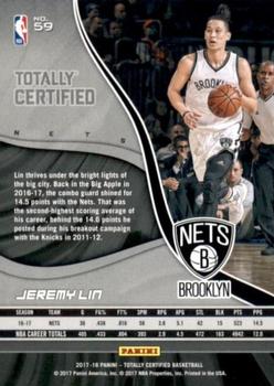 2017-18 Panini Totally Certified #59 Jeremy Lin Back