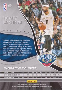 2017-18 Panini Totally Certified #62 DeMarcus Cousins Back