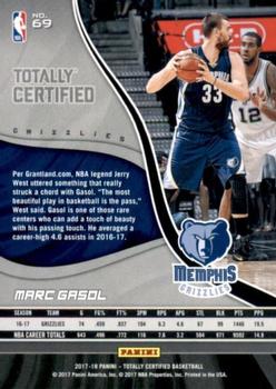 2017-18 Panini Totally Certified #69 Marc Gasol Back
